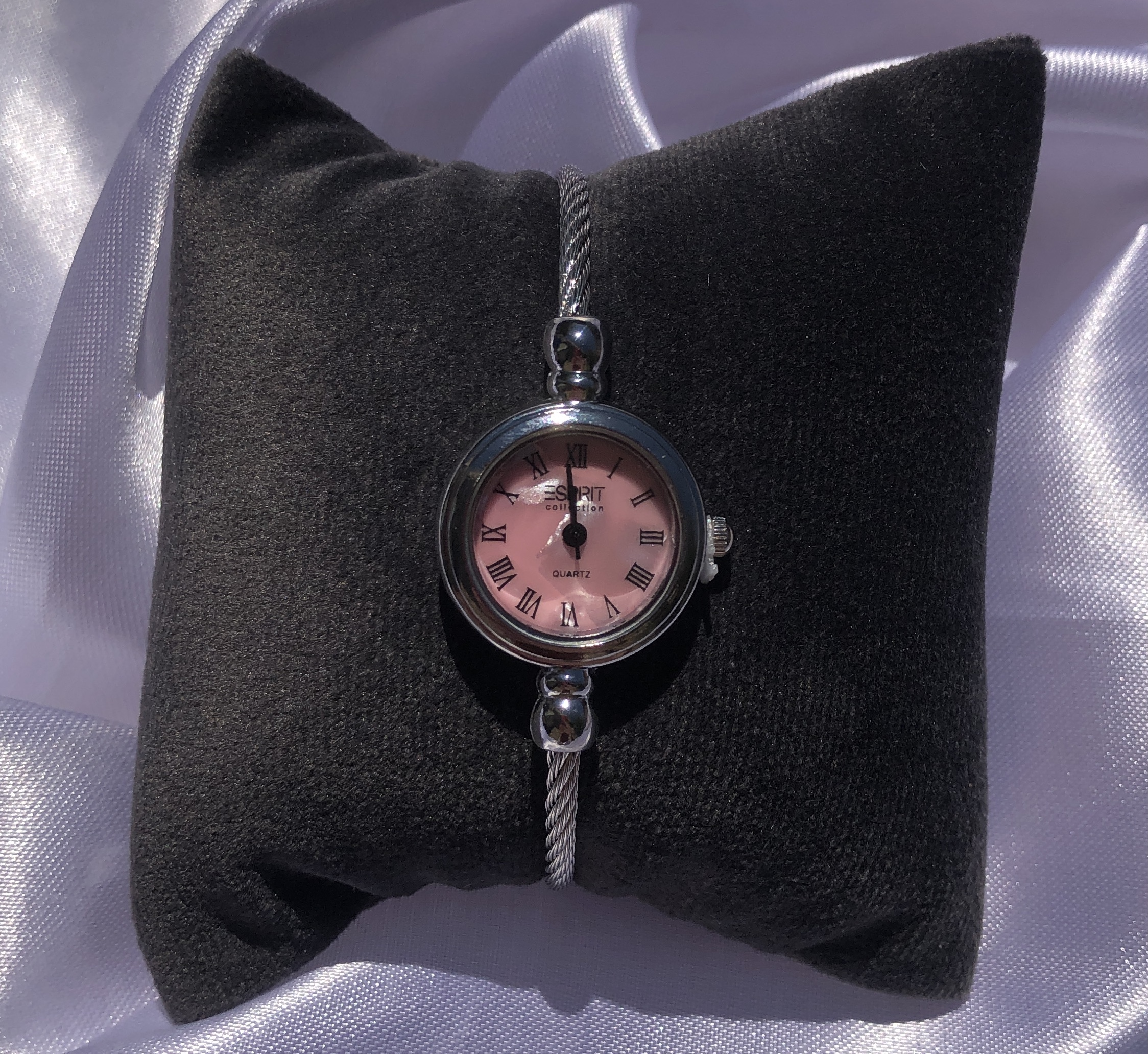 ساعت بنگلی کوآرتز صفحه صورتی نقره ای زنانه