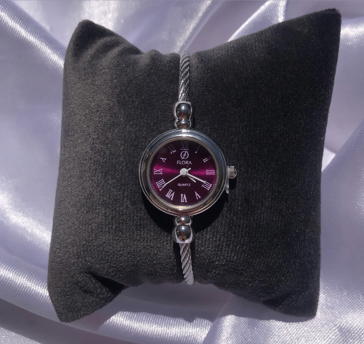 ساعت بنگلی کوآرتز صفحه بنفش نقره ای زنانه